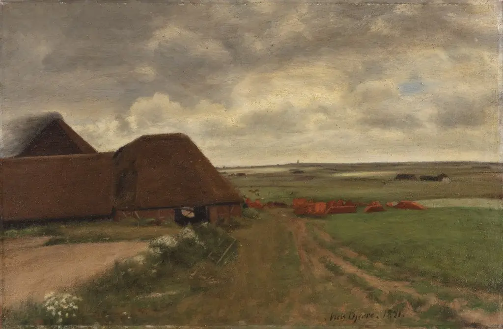 Ved et vestjysk teglværk. Gråvejr, by Niels Bjerre, oil, 1896