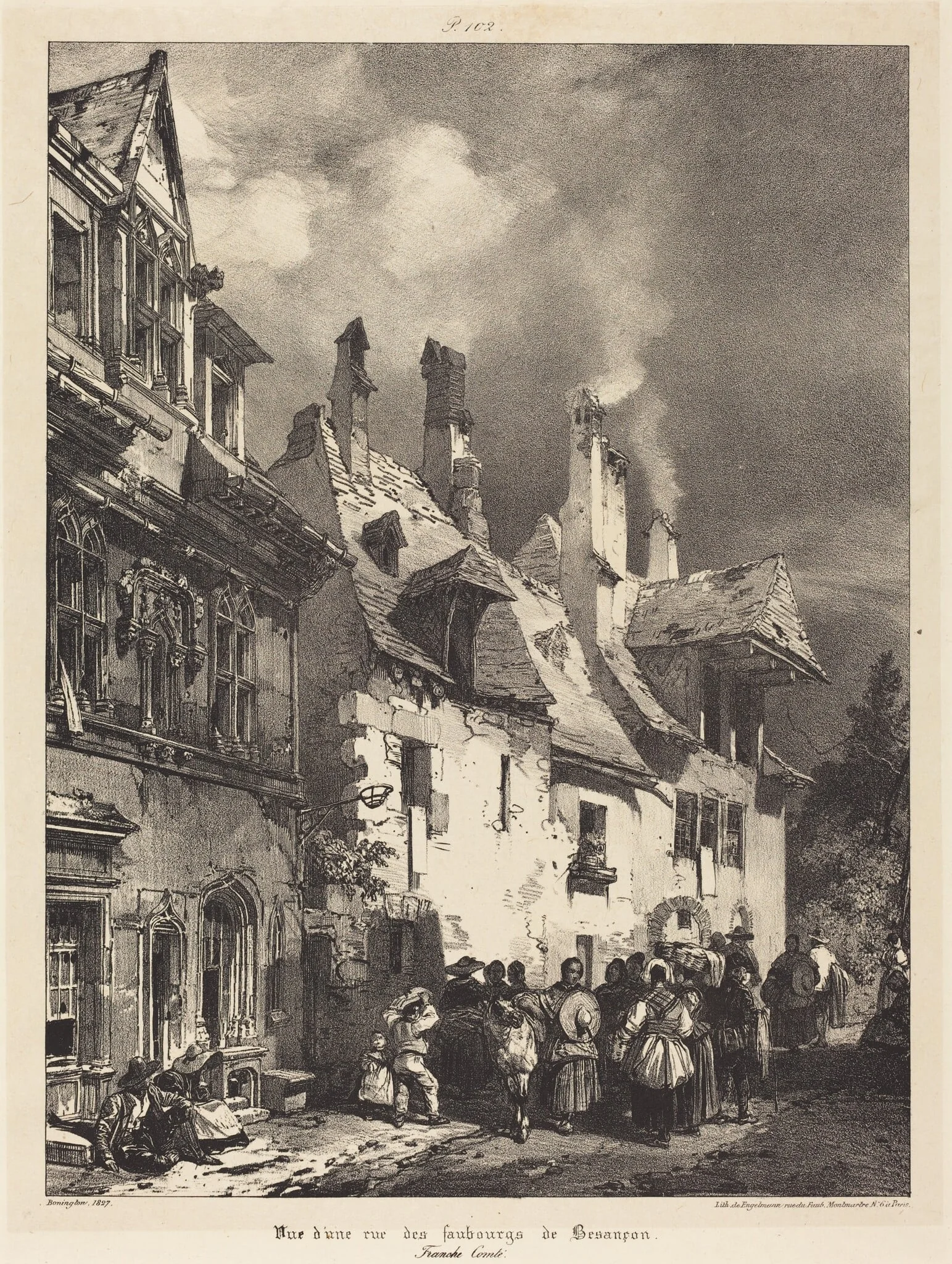 Vue d'une rue des Faubourgs de Besançon (View of a Street in the Outskirts of Besançon), detail