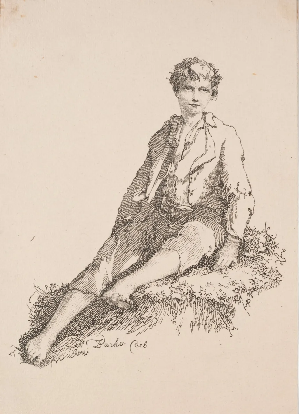 Specimens of Polyautography:  Boy Seated on a Grassy Bank, by Thomas Barker, 1803
