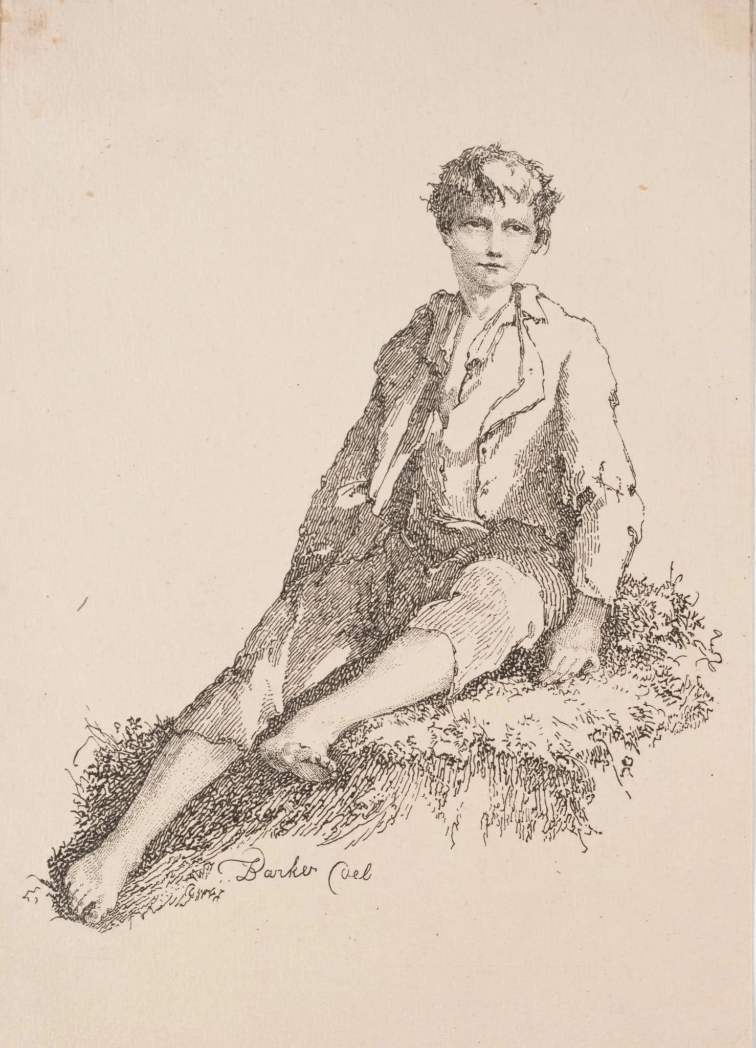 Specimens of Polyautography: Boy Seated on a Grassy Bank, detail