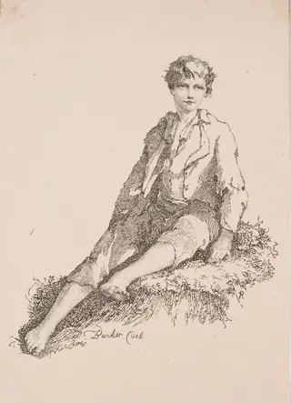 Specimens of Polyautography:  Boy Seated on a Grassy Bank, by Thomas Barker, 1803