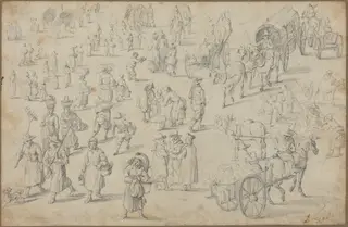 Studies of Market Figures, by David Teniers the Younger, graphite, 1650