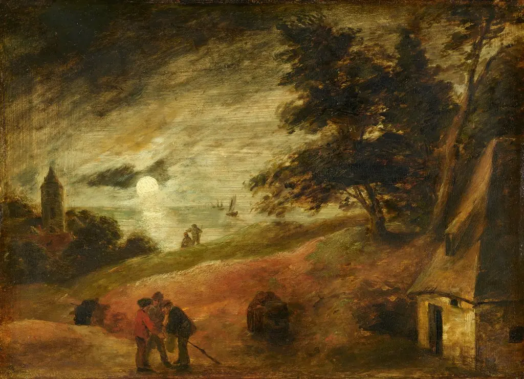 Landscape by Moonlight, by Adriaen Brouwer, oil, 1630