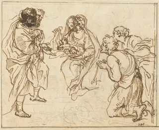 The Adoration of the Shepherds, by Agostino Masucci, chalk, 1724