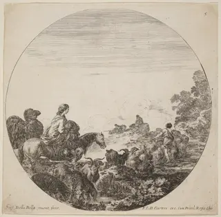 Shepherds and Flock with Woman and Camel, by Stefano Della Bella, ink, 1646