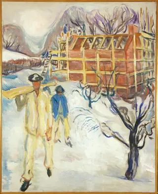 Building Workers in Snow, by Edvard Munch, oil, 1920