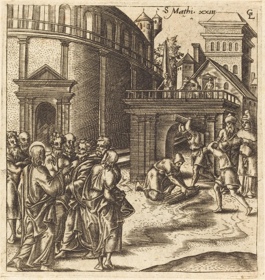Christ Denounces the Scribes and Pharisees, by Léonard Gaultier, ink, 1578