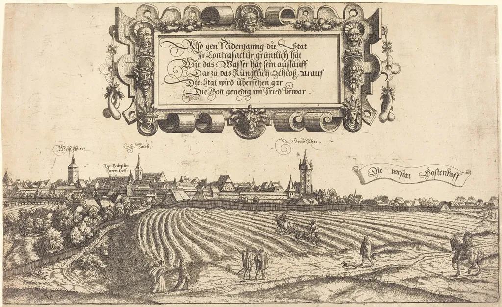 View of Nuremberg from the West [right section], by Hanns Lautensack, ink, 1552