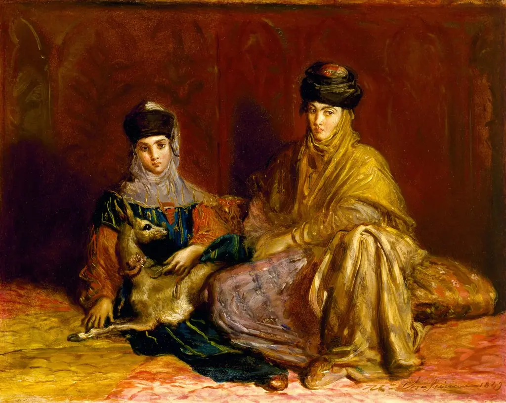 Woman and Little Girl of Constantine with a Gazelle, by Théodore Chassériau, oil, 1849