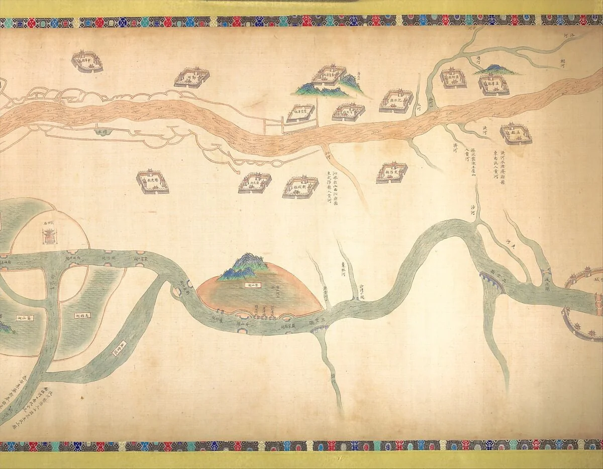 清 佚名 大運河地圖 (從北京至長江) 卷|Map of the Grand Canal from Beijing to the Yangzi River, detail