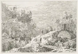 Views:  Mountain Landscape with Five Bridges, by Canaletto, 1740