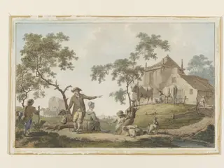 Farm Landscape with figure and cattle, by Barend Hendrik Thier, watercolor, 1779