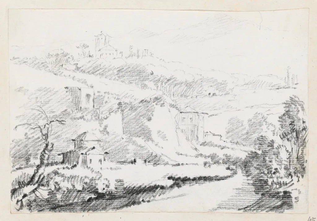 Landscape in the Alban Hills, by Joseph-Marie Vien, graphite, 1747
