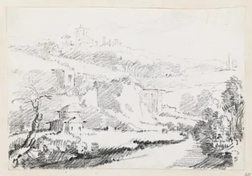 Landscape in the Alban Hills, by Joseph-Marie Vien, graphite, 1747