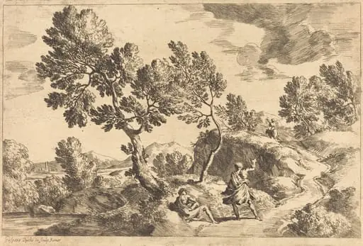 Roman Landscape, by Gaspard Dughet, ink, 1645