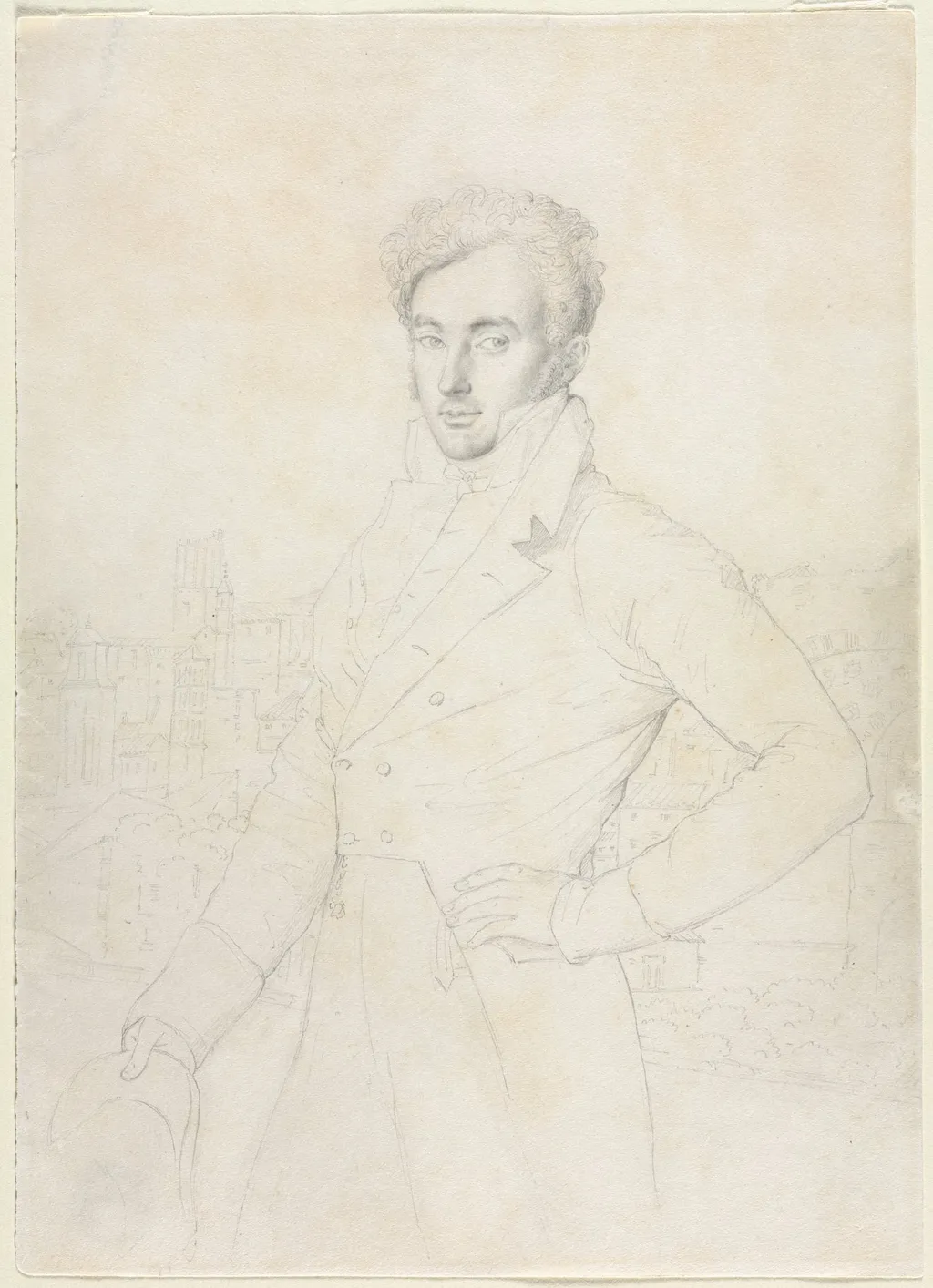 Portrait of a Young Man Standing on the Quirinal with the Turris Comitum in the Background, by Jean Auguste Dominique Ingres, 1804