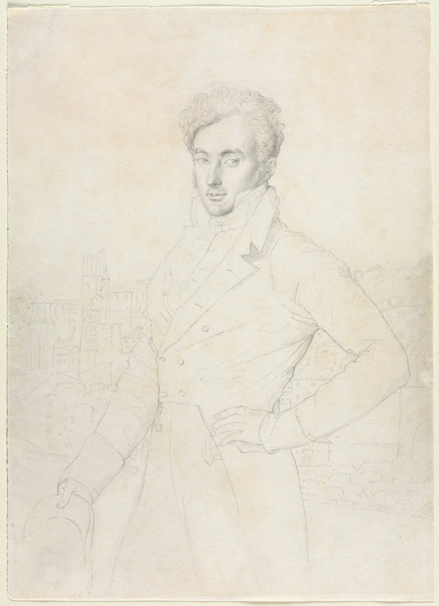 Portrait of a Young Man Standing on the Quirinal with the Turris Comitum in the Background, detail