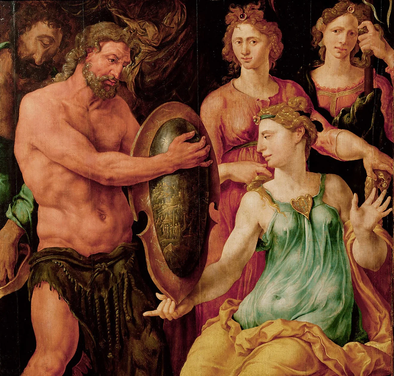 Vulcan hands Thetis the shield for Achilles, detail