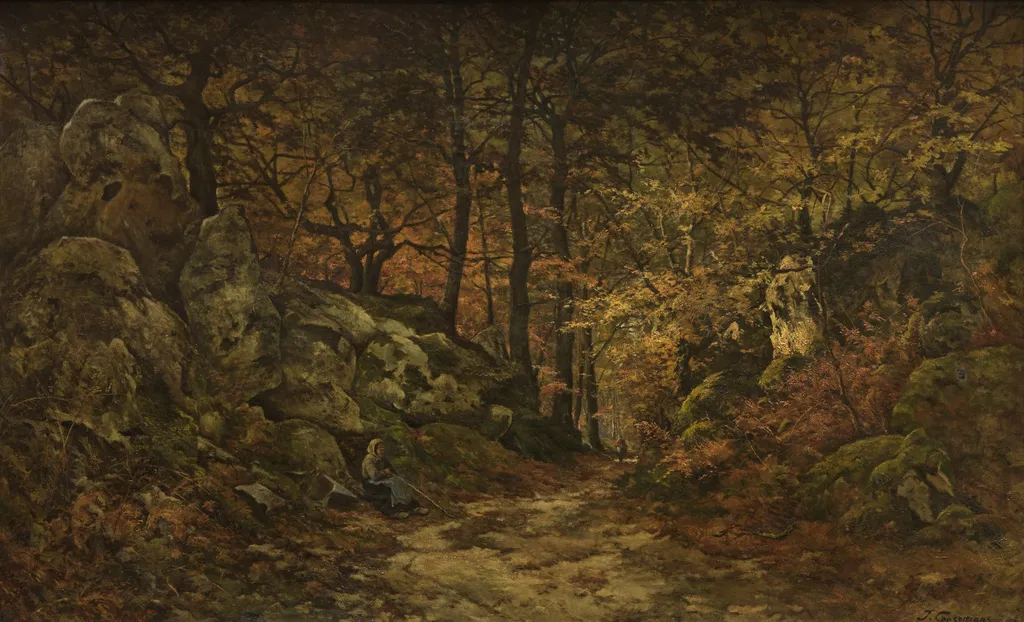 The Gorge aux Loups in Fontainebleau, by Joseph Théodore Coosemans, oil, 1876