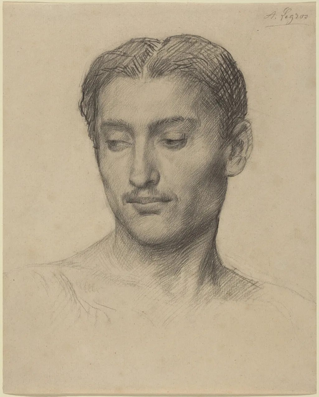 Head of a Young Man, by Alphonse Legros, charcoal, 1874
