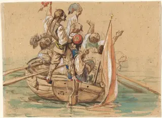 Greek Sailors on a Venetian Canal, by Friedrich Nerly, chalk