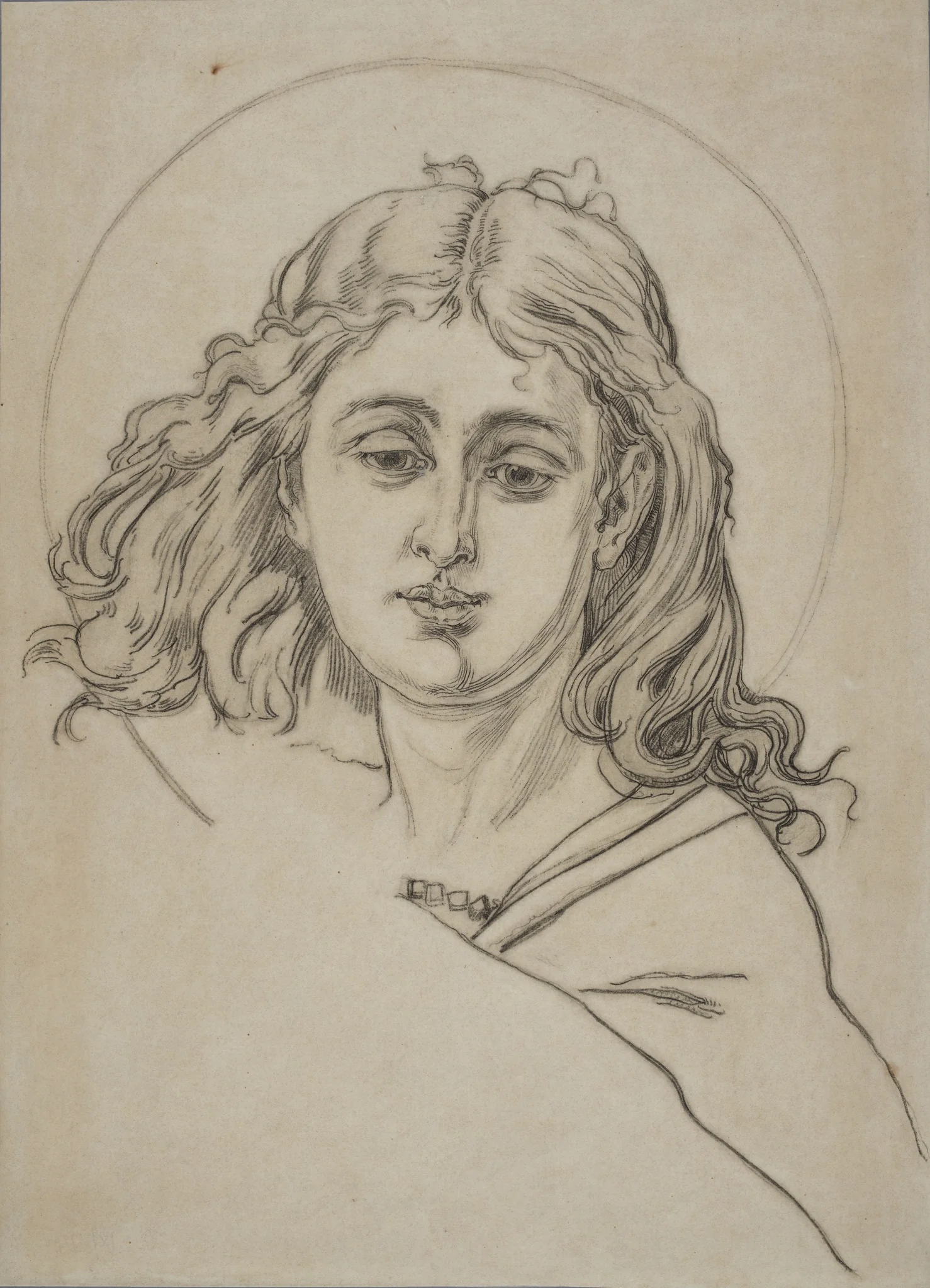 Carton for the polychrome from St Mary's Church - bust of an angel, detail