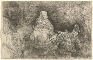 The Flight into Egypt: Crossing a Brook, by Rembrandt van Rijn, ink, 1654