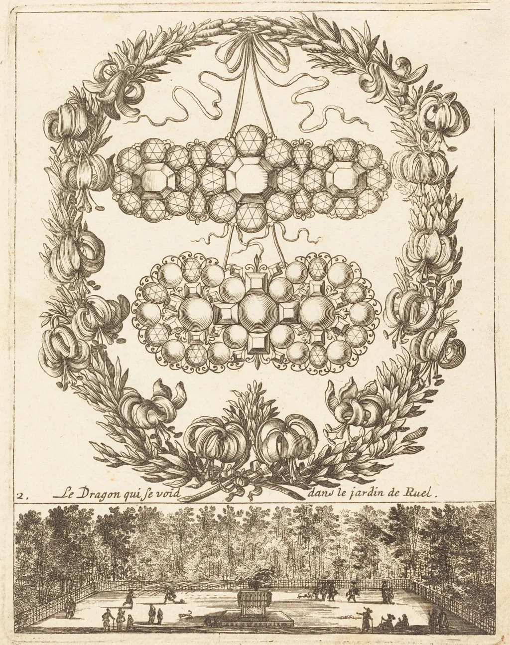 Le dragon qui se void dans le jardin de Ruel, by François Le Febvre, ink, 1665