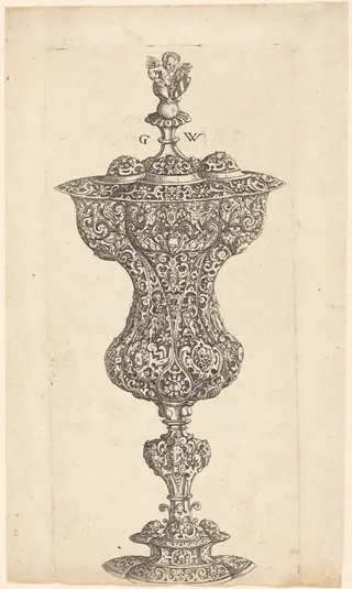 Goblet with Putto on lid, by Georg Wechter I, ink, 1579