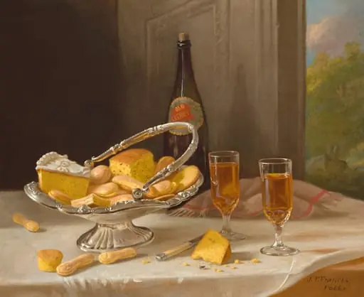 Still Life with Silver Cake Basket, by John F. Francis, oil, 1866