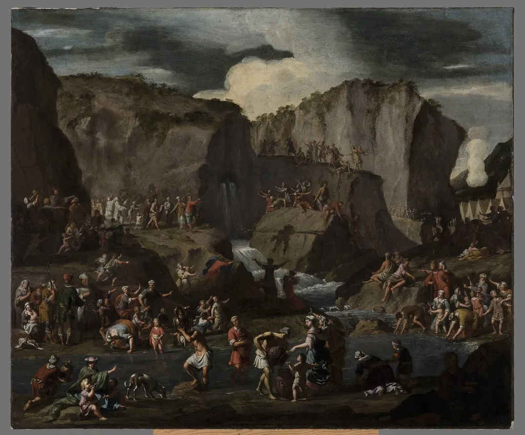 Moses bringing forth water from the rock, by Krzysztof Lubieniecki, oil, 1714