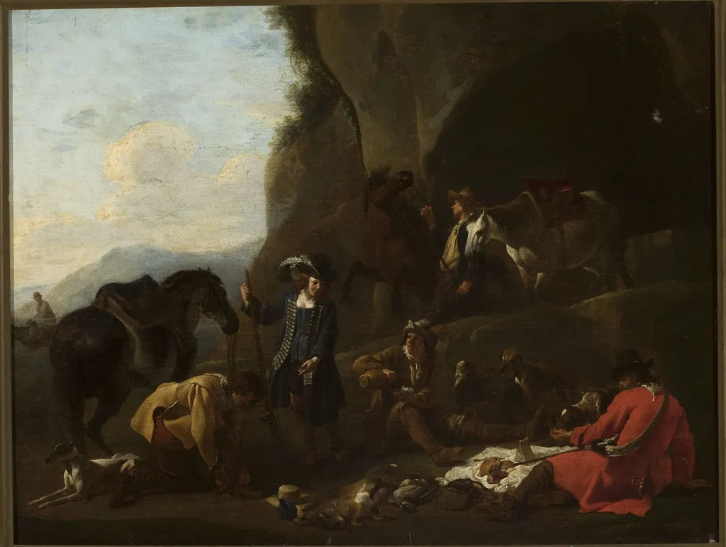 Rest during the hunt, by Pieter van Laer, oil, 1630
