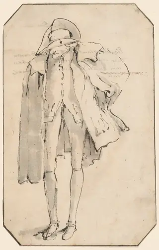 Standing Figure Wearing a Hat, by Giovanni Battista Tiepolo, ink, 1760