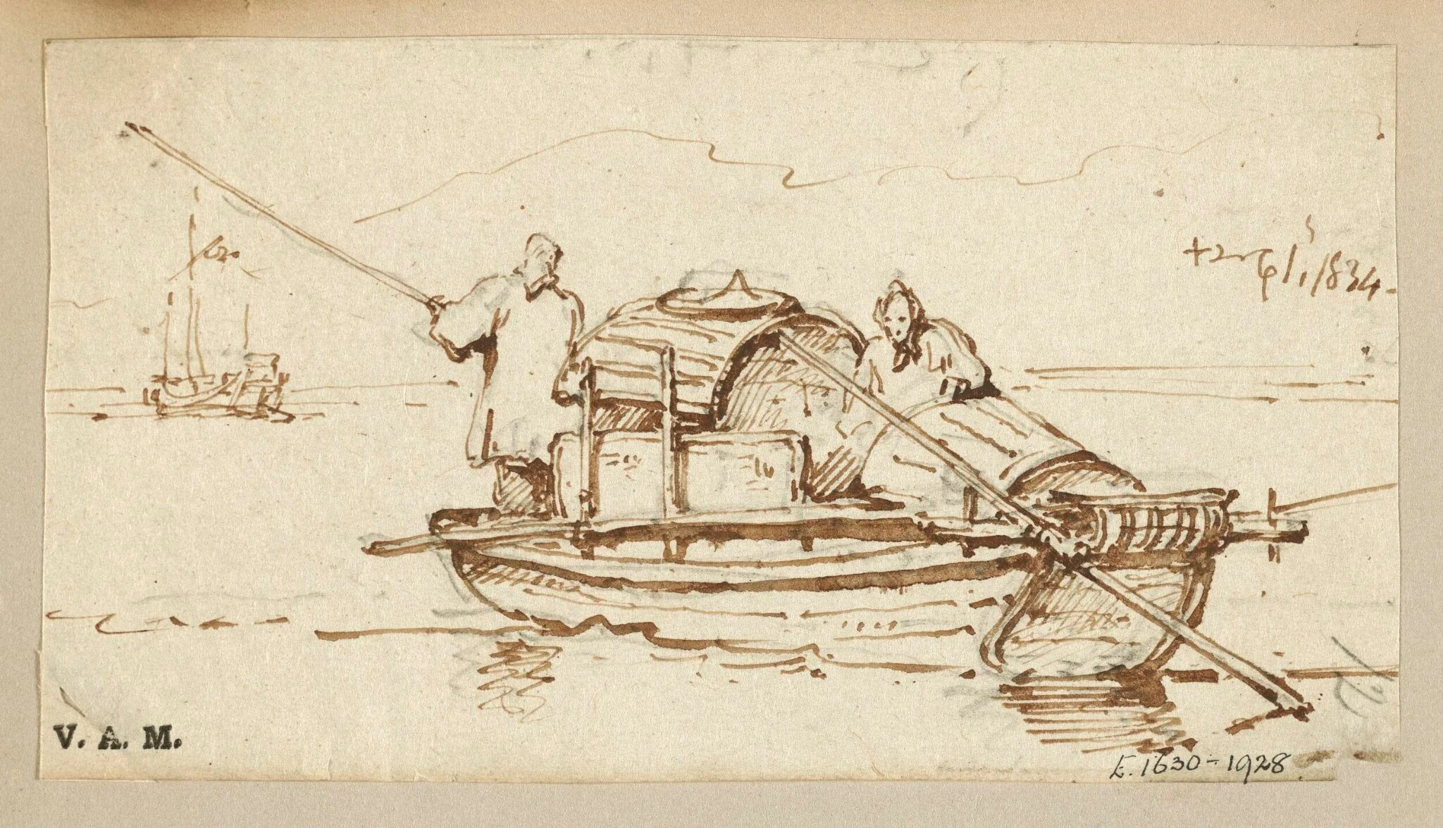 A Tanka boat with two boatwomen, detail