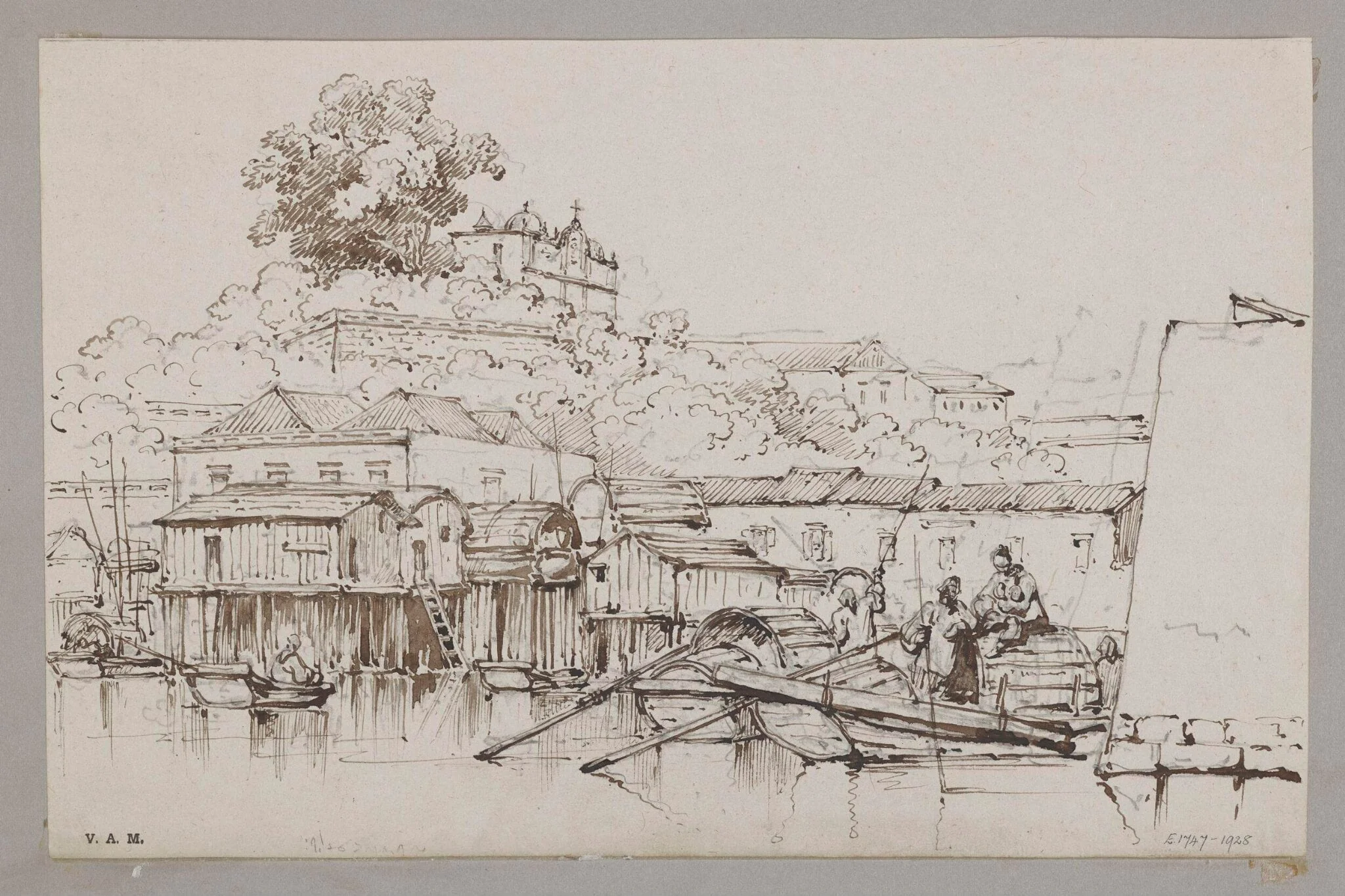 College of San José from the adjacent boat-village, Macao, detail