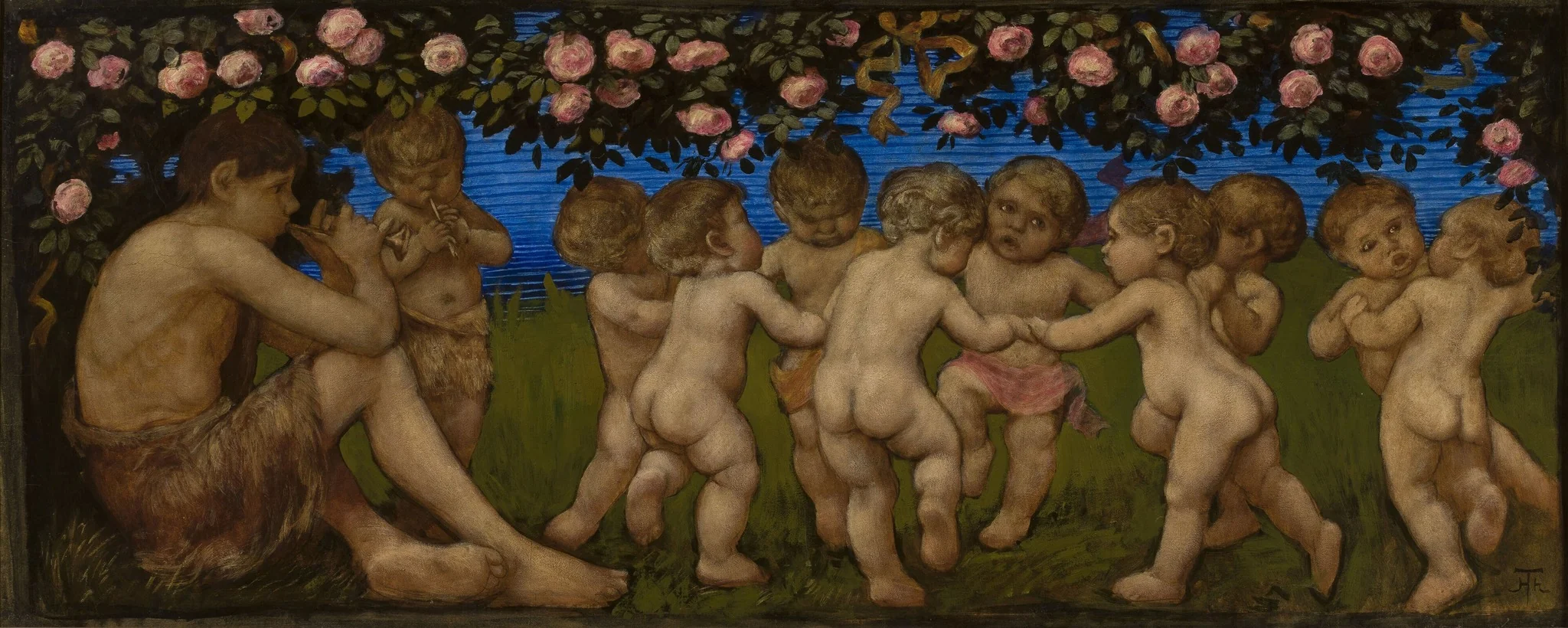 Dancing putta with a garland of roses, detail