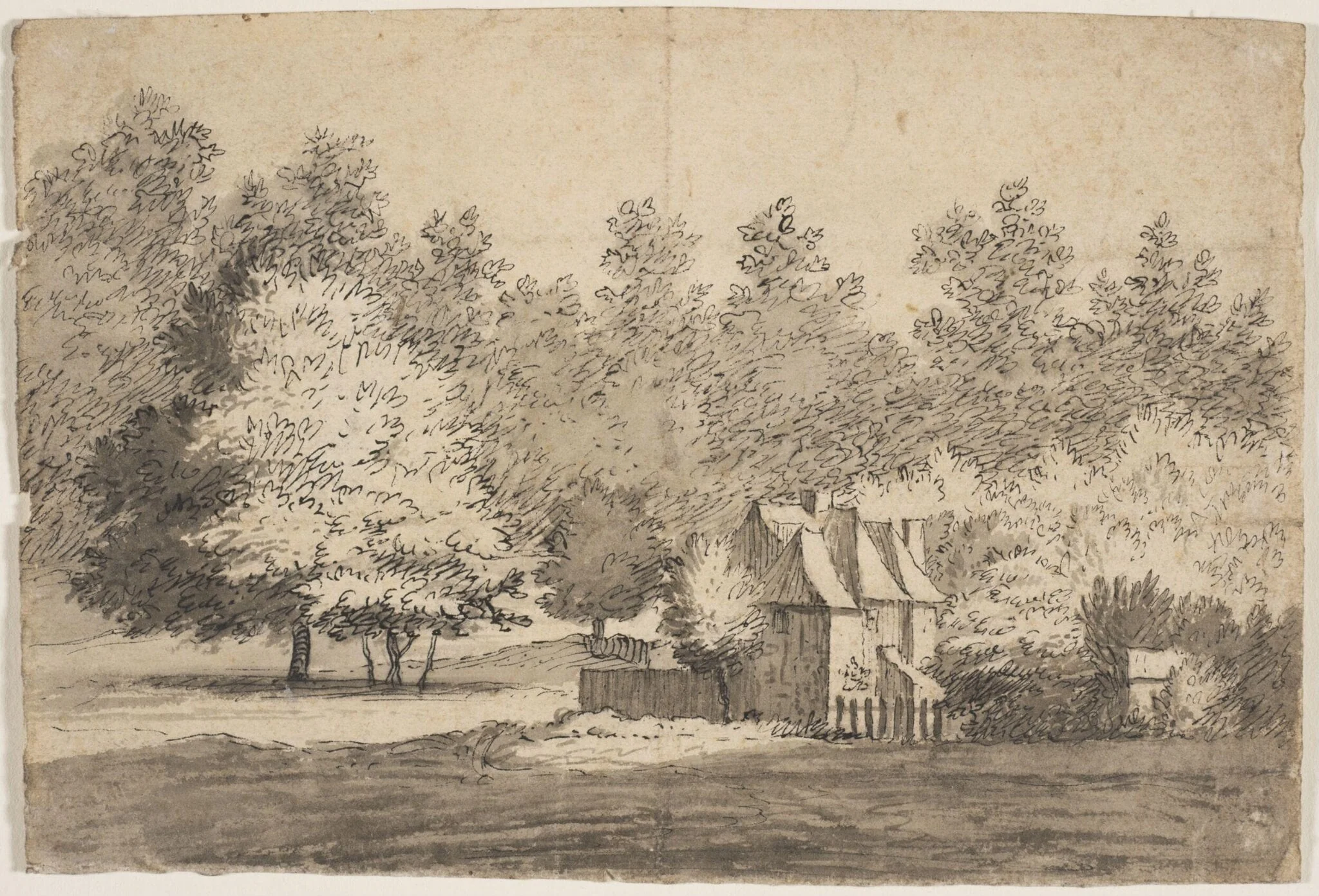 A cottage set among trees, detail