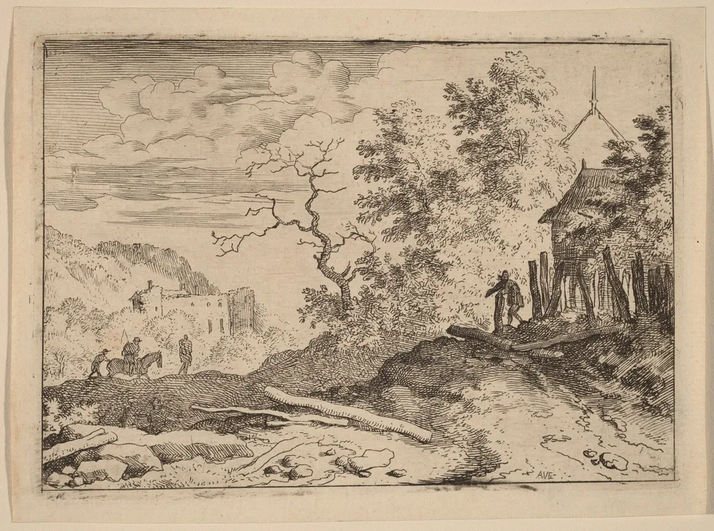 Hut with the Remains of a Hedge, by Allart van Everdingen, ink, 1650