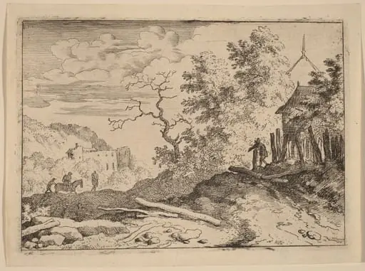 Hut with the Remains of a Hedge, by Allart van Everdingen, ink, 1650