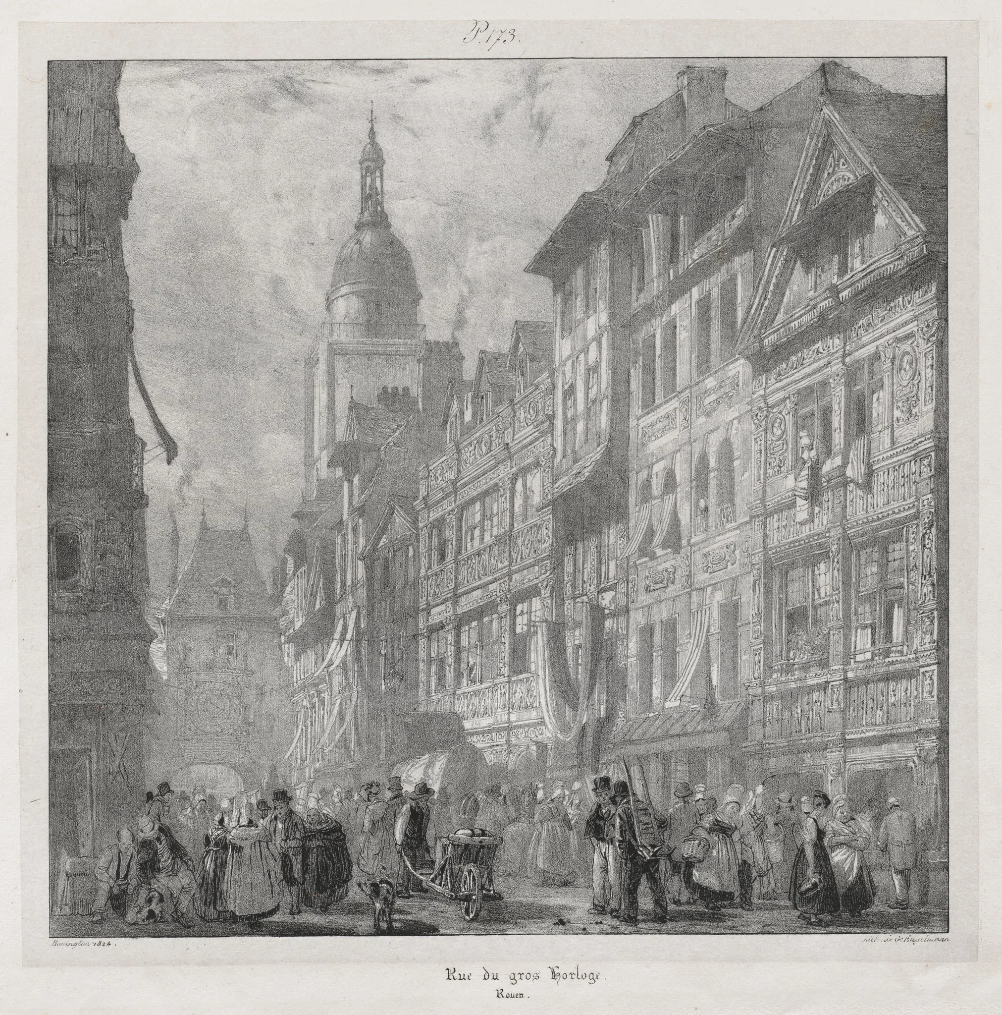 Voyages pittoresques et romantiques dans l'ancienne France, Normandie: Rue du Gros Horloge, Rouen, detail