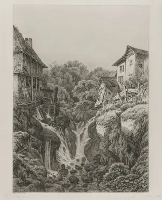 The Mill and Waterfall of Grésy near Aix-les-Bains, by Eugene Bléry, 1856