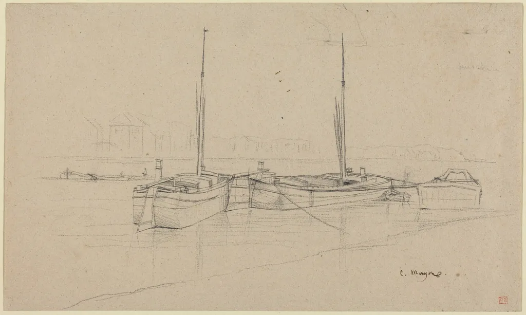 Boats on River with Masts, by Charles Meryon, graphite, 1844