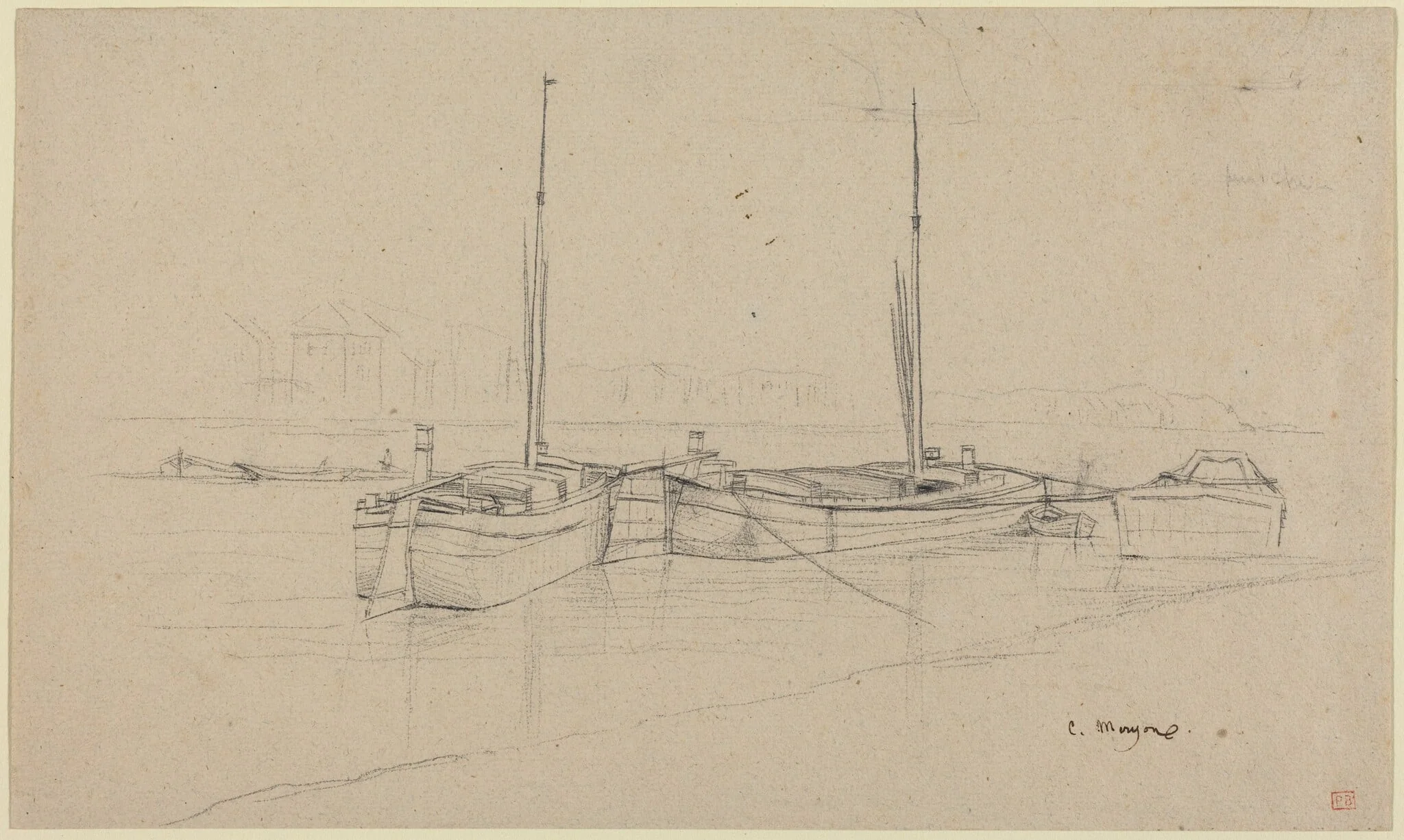 Boats on River with Masts, detail