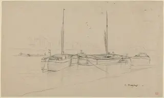 Boats on River with Masts, by Charles Meryon, graphite, 1844