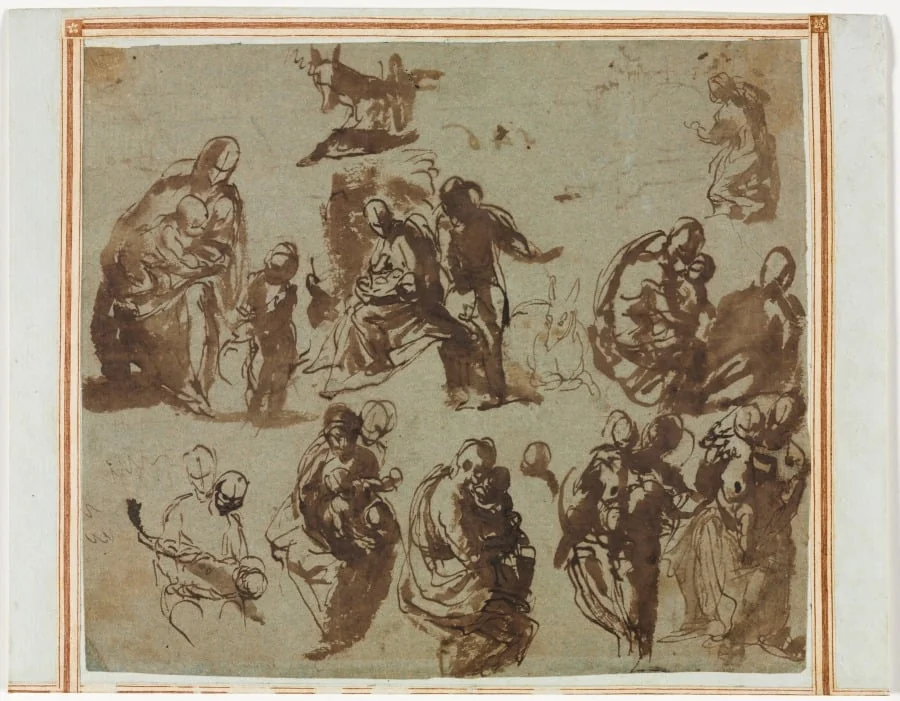Various Sketches of the Madonna and Child (recto); Architectural Studies (verso) [partially visible on recto], detail