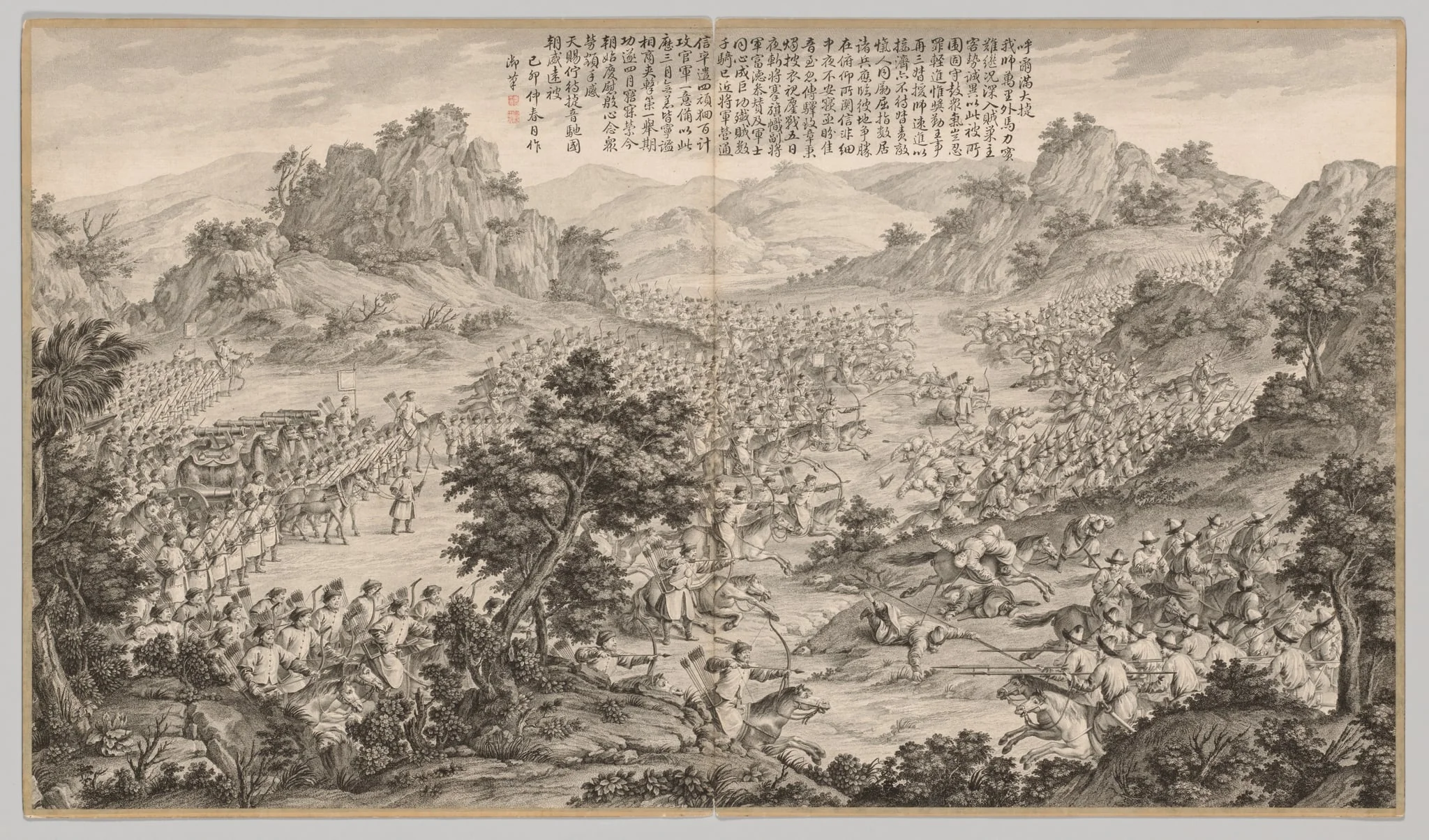 Great Victory at Hu'erman: from Battle Scenes of the Quelling of Rebellions in the Western Regions, with Imperial Poems, detail