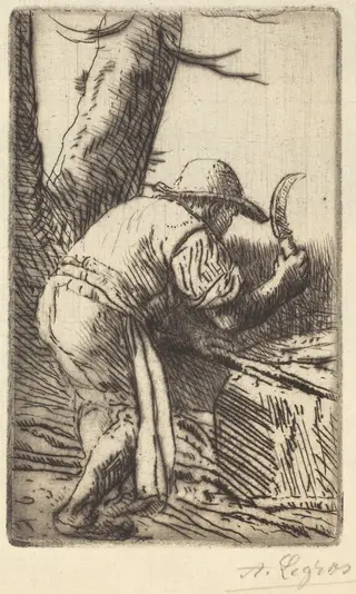Fagot-cutter (Le coupeur de fagots), by Alphonse Legros, ink, 1874