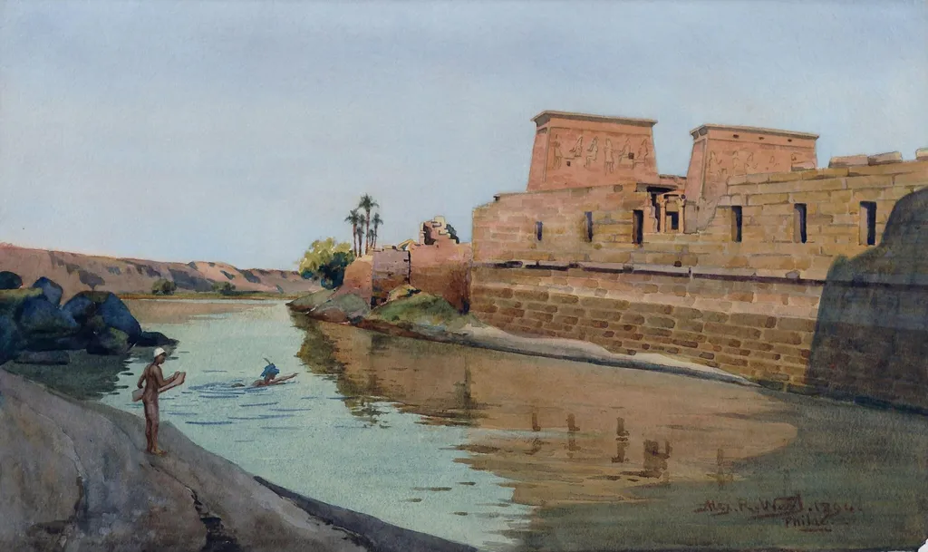 Philae Temple, Egypt, by Alexander R. West, watercolor, 1894