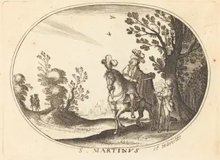 Saint Martin and the Beggar, by Balthasar Moncornet, ink, 1634