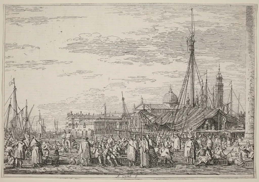 The Market on the Molo, by Canaletto, ink, 1740